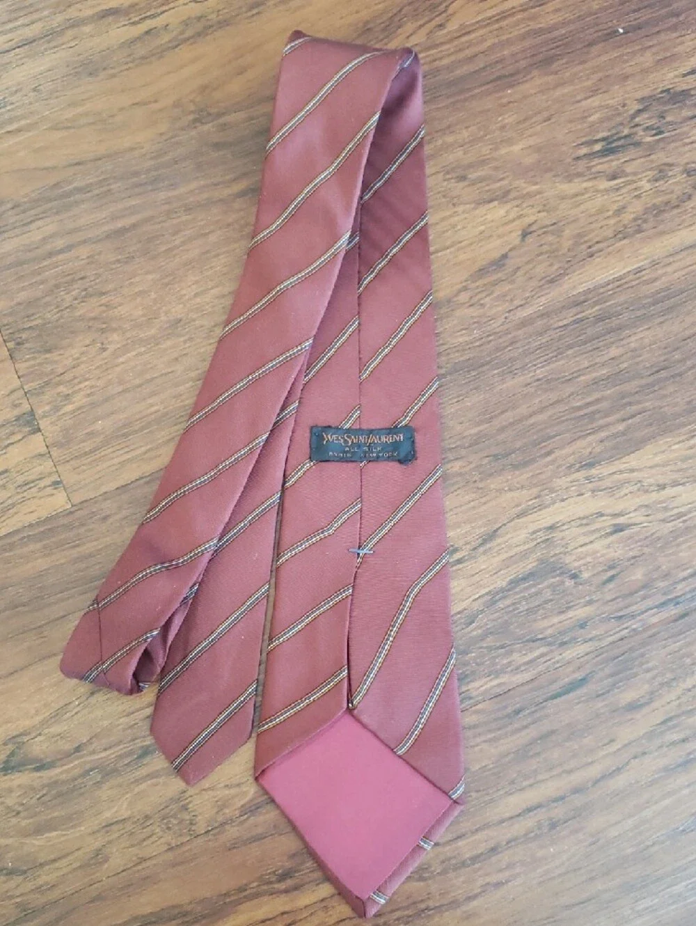Yves Saint Laurent Silk Classic Rust Striped Men's Tie Vintage Designer